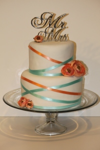 Turquoise and Coral Wedding Cake 