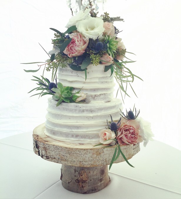 Rustic Buttercream Striped Wedding Cake with Flower Topper
