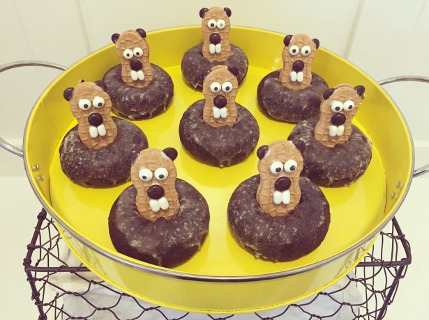 Nutter Butter Groundhogs in Chocolate Doughnut Holes