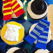 Gryffindor scarf, witches hat, Hedwig and Ravenclaw scarf