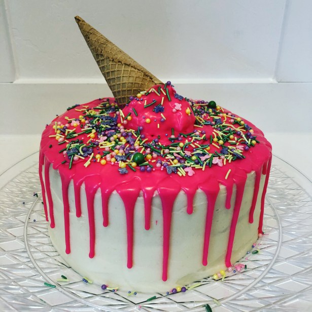 Ice Cream Cone Drip Birthday Cake