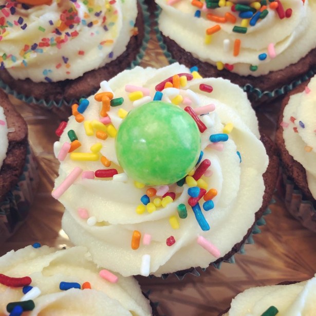 Chocolate Cake Mix Cupcakes with Gumballs