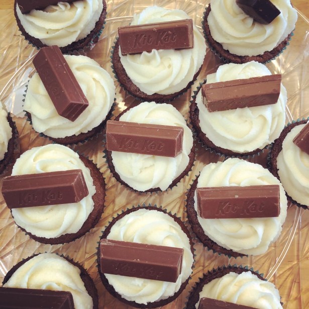 Chocolate Cake Mix Cupcakes with Kit Kats