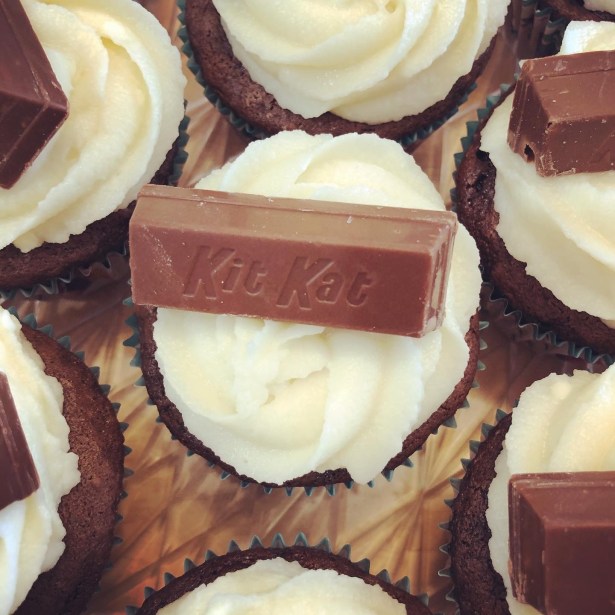Chocolate Cake Mix Cupcakes with Kit Kats